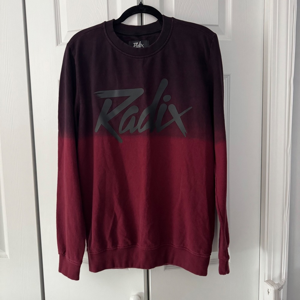 Radix Mens Ombre Dip Dye Sweatshirt Maroon Burgundy Black Logo Size Small